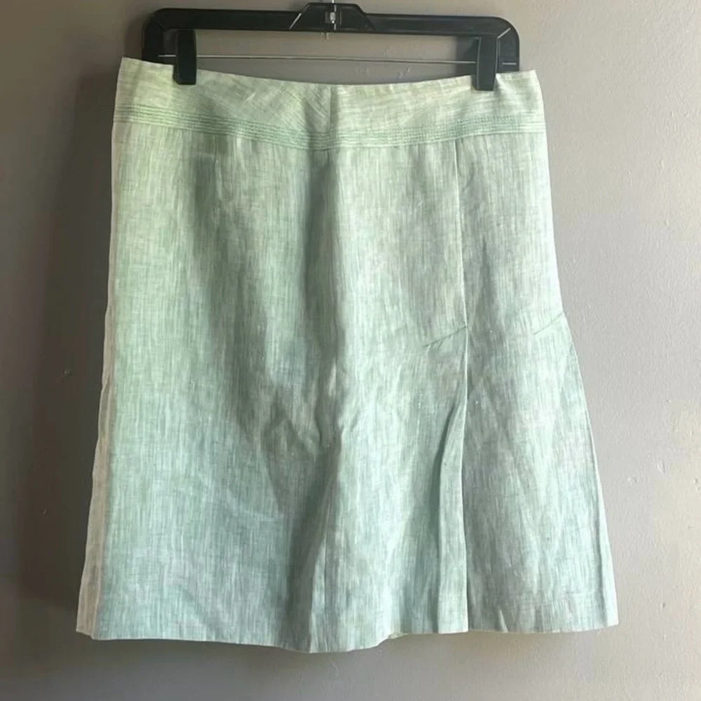 Loft‎ Ann Taylor Women’s Skirt  Green A Line Pleated 100% Linen Lined Sz 8